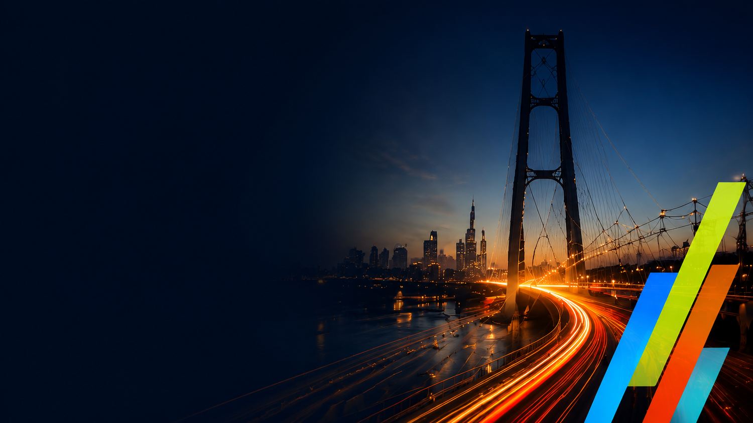 City bridge at dusk with light trails