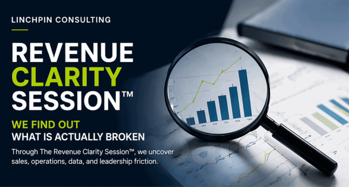 Business analysis with revenue growth chart and magnifying glass for clarity.