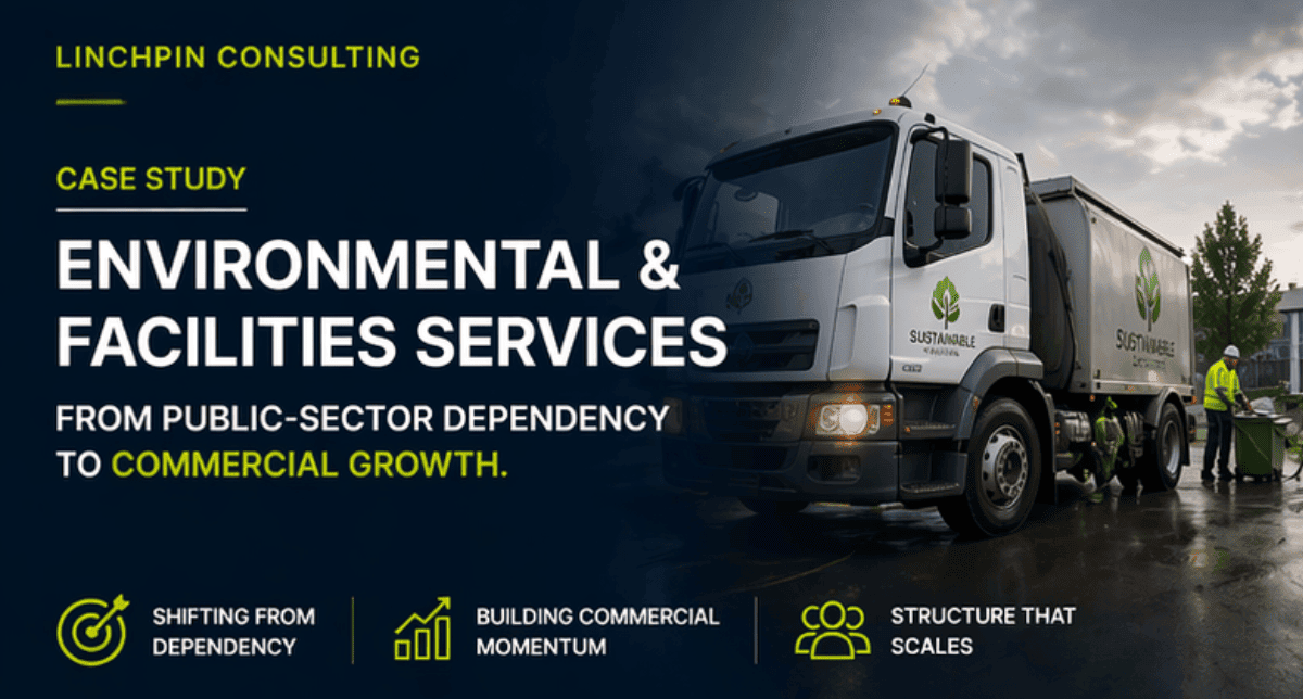 Environmental and facilities services truck promoting sustainable infrastructure solutions.